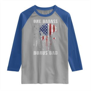 Funny One Badass Bonus Dad Raglan Shirt Step Dad Fathers Day 4th Of July American Flag Skull TS11 Sport Gray Royal Print Your Wear