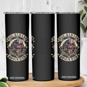 Funny One Badass Bonus Dad Skinny Tumbler Awesome Step Dad Fathers Day American Flag Skull TS11 Print Your Wear