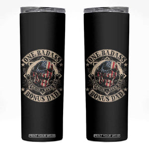 Funny One Badass Bonus Dad Skinny Tumbler Awesome Step Dad Fathers Day American Flag Skull TS11 Black Print Your Wear