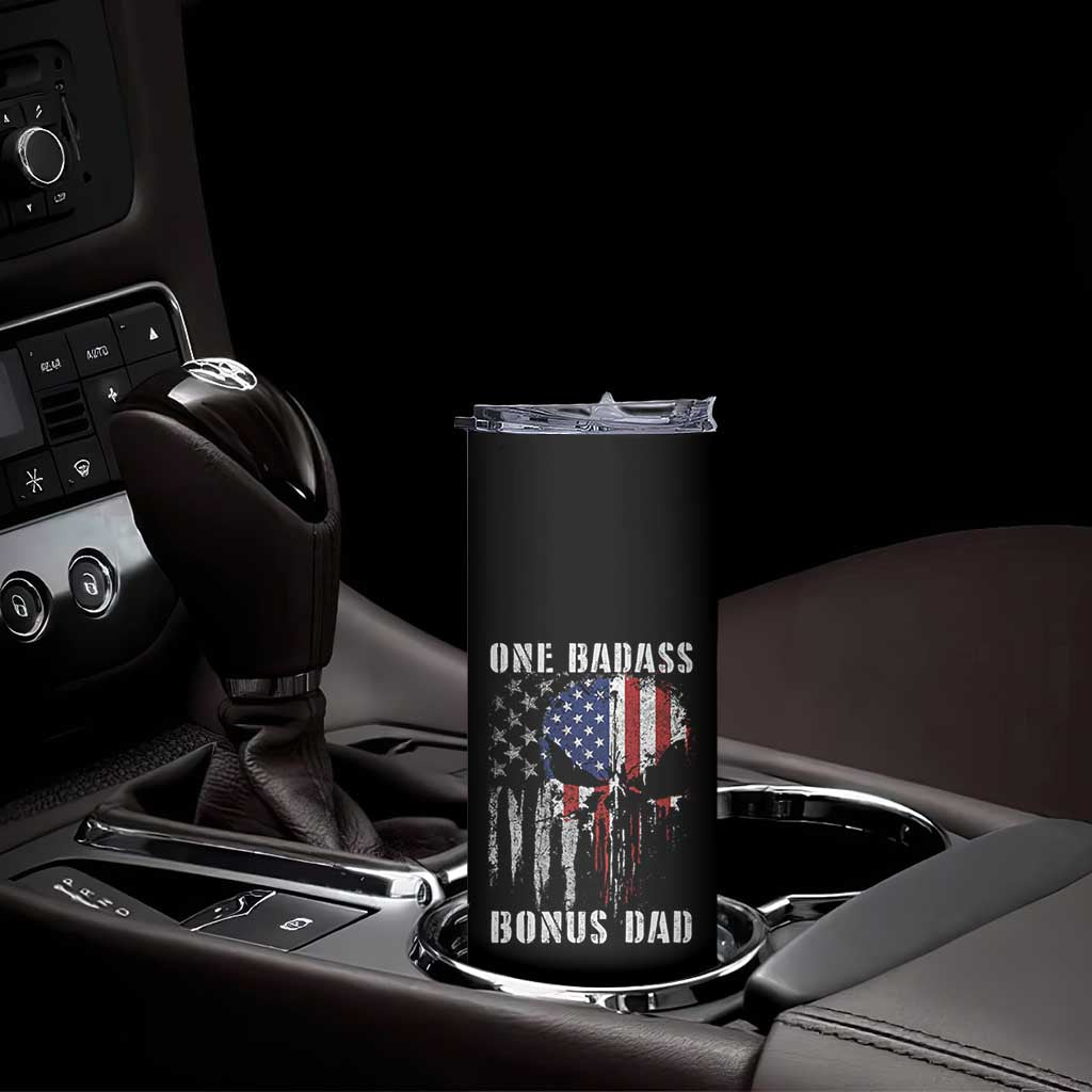 Funny One Badass Bonus Dad Skinny Tumbler Step Dad Fathers Day 4th Of July American Flag Skull TS11 Print Your Wear