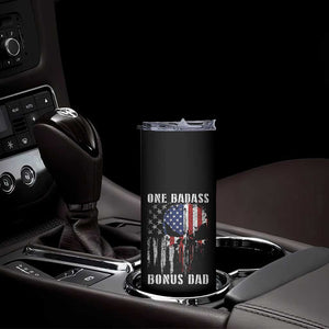 Funny One Badass Bonus Dad Skinny Tumbler Step Dad Fathers Day 4th Of July American Flag Skull TS11 Print Your Wear