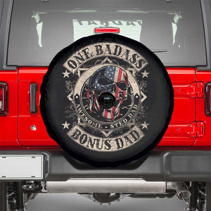 Funny One Badass Bonus Dad Spare Tire Cover Awesome Step Dad Fathers Day American Flag Skull TS11 Black Print Your Wear