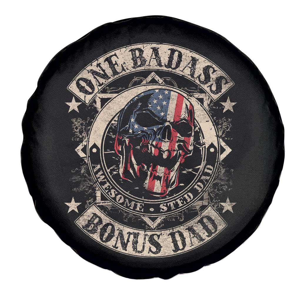 Funny One Badass Bonus Dad Spare Tire Cover Awesome Step Dad Fathers Day American Flag Skull TS11 Print Your Wear