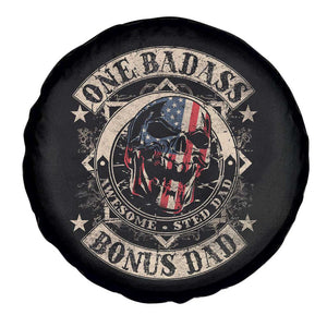 Funny One Badass Bonus Dad Spare Tire Cover Awesome Step Dad Fathers Day American Flag Skull TS11 Print Your Wear