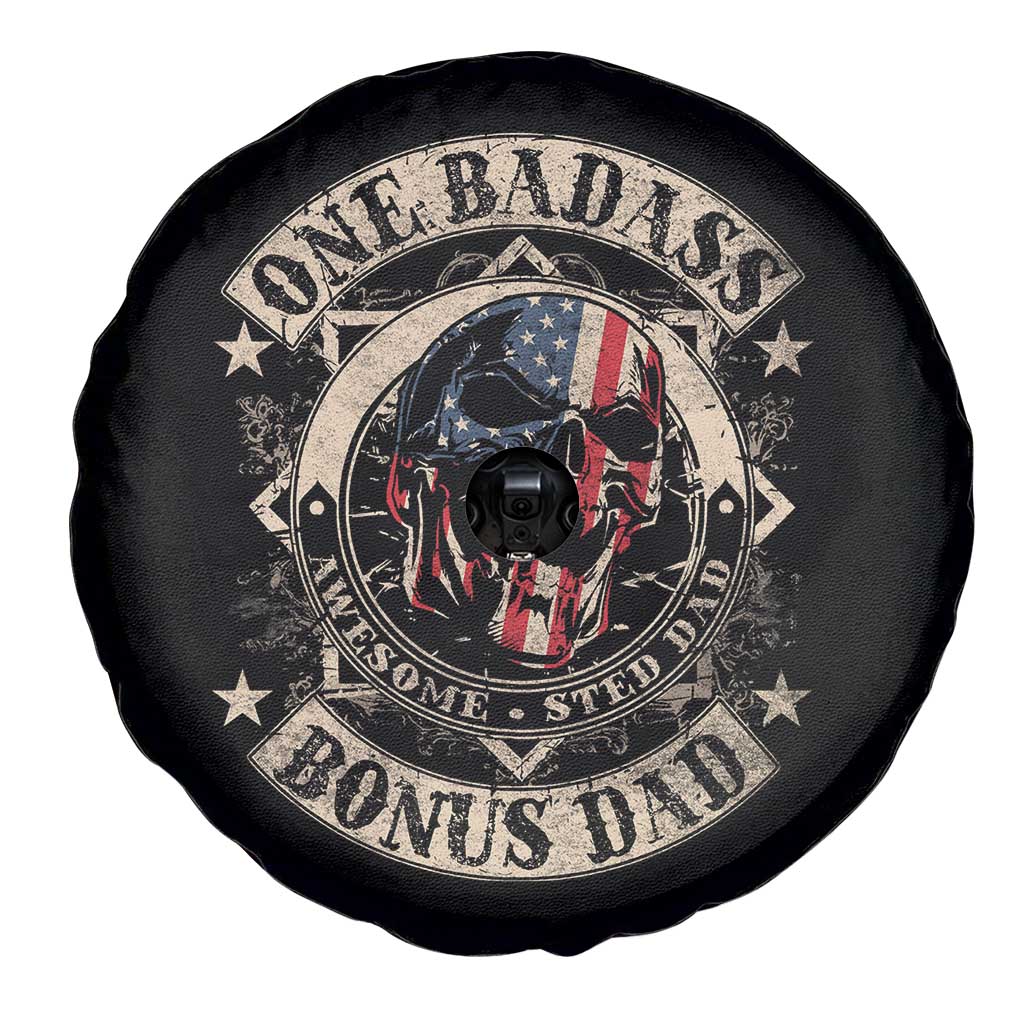 Funny One Badass Bonus Dad Spare Tire Cover Awesome Step Dad Fathers Day American Flag Skull TS11 Print Your Wear