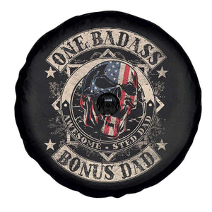 Funny One Badass Bonus Dad Spare Tire Cover Awesome Step Dad Fathers Day American Flag Skull TS11 Print Your Wear