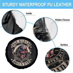 Funny One Badass Bonus Dad Spare Tire Cover Awesome Step Dad Fathers Day American Flag Skull TS11 Print Your Wear
