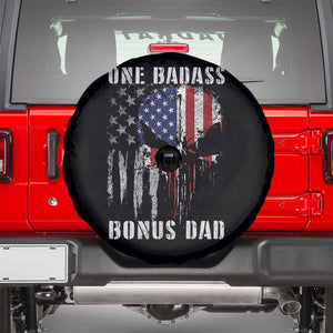 Funny One Badass Bonus Dad Spare Tire Cover Step Dad Fathers Day 4th Of July American Flag Skull TS11 Black Print Your Wear