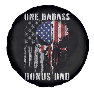 Funny One Badass Bonus Dad Spare Tire Cover Step Dad Fathers Day 4th Of July American Flag Skull TS11 Print Your Wear