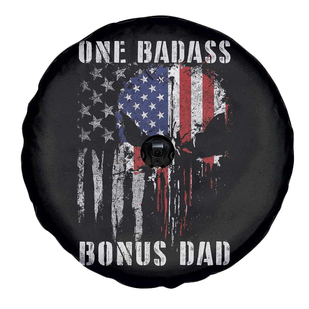 Funny One Badass Bonus Dad Spare Tire Cover Step Dad Fathers Day 4th Of July American Flag Skull TS11 Print Your Wear