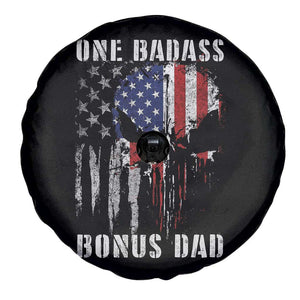 Funny One Badass Bonus Dad Spare Tire Cover Step Dad Fathers Day 4th Of July American Flag Skull TS11 Print Your Wear