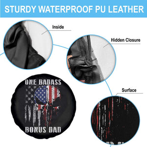 Funny One Badass Bonus Dad Spare Tire Cover Step Dad Fathers Day 4th Of July American Flag Skull TS11 Print Your Wear