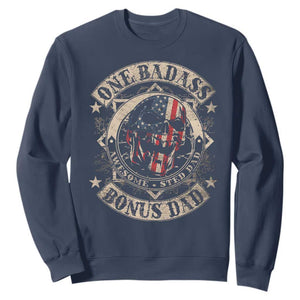 Funny One Badass Bonus Dad Sweatshirt Awesome Step Dad Fathers Day American Flag Skull TS11 Navy Print Your Wear