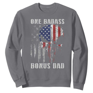 Funny One Badass Bonus Dad Sweatshirt Step Dad Fathers Day 4th Of July American Flag Skull TS11 Charcoal Print Your Wear