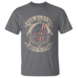 Funny One Badass Bonus Dad T Shirt Awesome Step Dad Fathers Day American Flag Skull TS11 Charcoal Print Your Wear