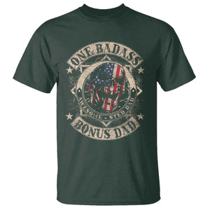 Funny One Badass Bonus Dad T Shirt Awesome Step Dad Fathers Day American Flag Skull TS11 Dark Forest Green Print Your Wear