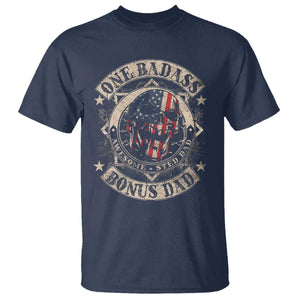 Funny One Badass Bonus Dad T Shirt Awesome Step Dad Fathers Day American Flag Skull TS11 Navy Print Your Wear