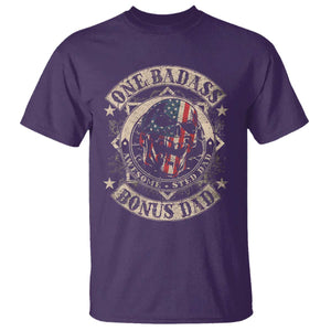 Funny One Badass Bonus Dad T Shirt Awesome Step Dad Fathers Day American Flag Skull TS11 Purple Print Your Wear