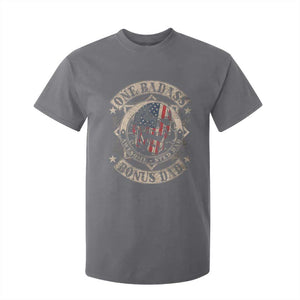 Funny One Badass Bonus Dad T Shirt For Kid Awesome Step Dad Fathers Day American Flag Skull TS11 Charcoal Print Your Wear