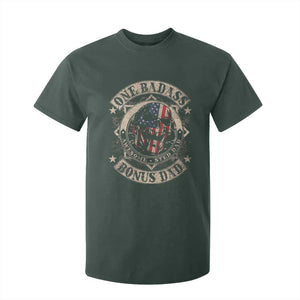 Funny One Badass Bonus Dad T Shirt For Kid Awesome Step Dad Fathers Day American Flag Skull TS11 Dark Forest Green Print Your Wear