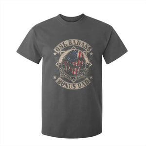 Funny One Badass Bonus Dad T Shirt For Kid Awesome Step Dad Fathers Day American Flag Skull TS11 Dark Heather Print Your Wear
