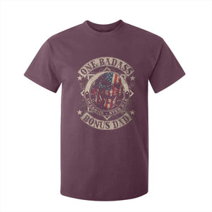 Funny One Badass Bonus Dad T Shirt For Kid Awesome Step Dad Fathers Day American Flag Skull TS11 Maroon Print Your Wear