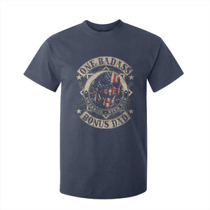 Funny One Badass Bonus Dad T Shirt For Kid Awesome Step Dad Fathers Day American Flag Skull TS11 Navy Print Your Wear
