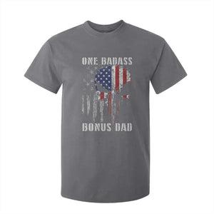 Funny One Badass Bonus Dad T Shirt For Kid Step Dad Fathers Day 4th Of July American Flag Skull TS11 Charcoal Print Your Wear