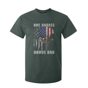 Funny One Badass Bonus Dad T Shirt For Kid Step Dad Fathers Day 4th Of July American Flag Skull TS11 Dark Forest Green Print Your Wear