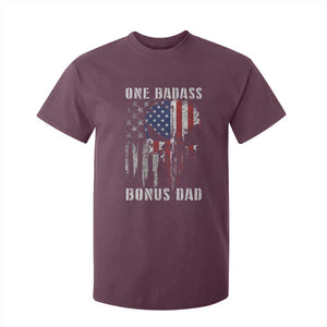 Funny One Badass Bonus Dad T Shirt For Kid Step Dad Fathers Day 4th Of July American Flag Skull TS11 Maroon Print Your Wear