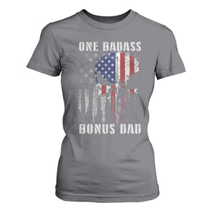 Funny One Badass Bonus Dad T Shirt For Women Step Dad Fathers Day 4th Of July American Flag Skull TS11 Charcoal Print Your Wear