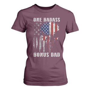 Funny One Badass Bonus Dad T Shirt For Women Step Dad Fathers Day 4th Of July American Flag Skull TS11 Maroon Print Your Wear