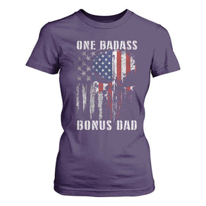 Funny One Badass Bonus Dad T Shirt For Women Step Dad Fathers Day 4th Of July American Flag Skull TS11 Purple Print Your Wear