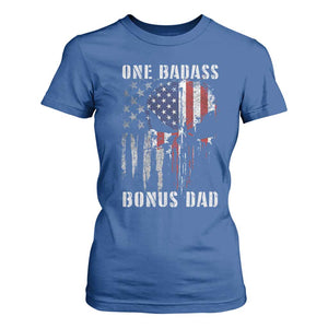 Funny One Badass Bonus Dad T Shirt For Women Step Dad Fathers Day 4th Of July American Flag Skull TS11 Royal Blue Print Your Wear