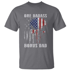 Funny One Badass Bonus Dad T Shirt Step Dad Fathers Day 4th Of July American Flag Skull TS11 Charcoal Print Your Wear