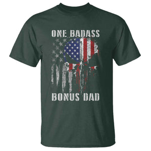 Funny One Badass Bonus Dad T Shirt Step Dad Fathers Day 4th Of July American Flag Skull TS11 Dark Forest Green Print Your Wear