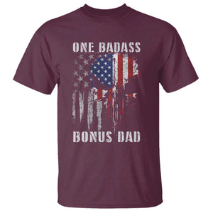 Funny One Badass Bonus Dad T Shirt Step Dad Fathers Day 4th Of July American Flag Skull TS11 Maroon Print Your Wear