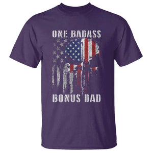 Funny One Badass Bonus Dad T Shirt Step Dad Fathers Day 4th Of July American Flag Skull TS11 Purple Print Your Wear