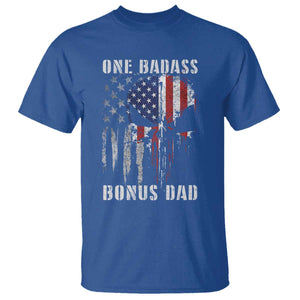 Funny One Badass Bonus Dad T Shirt Step Dad Fathers Day 4th Of July American Flag Skull TS11 Royal Blue Print Your Wear