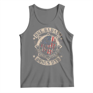 Funny One Badass Bonus Dad Tank Top Awesome Step Dad Fathers Day American Flag Skull TS11 Black Heather Print Your Wear