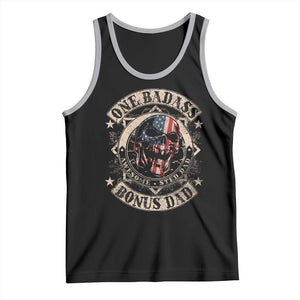 Funny One Badass Bonus Dad Tank Top Awesome Step Dad Fathers Day American Flag Skull TS11 Black Athletic Heather Print Your Wear