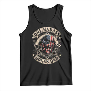 Funny One Badass Bonus Dad Tank Top Awesome Step Dad Fathers Day American Flag Skull TS11 Black Print Your Wear