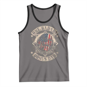 Funny One Badass Bonus Dad Tank Top Awesome Step Dad Fathers Day American Flag Skull TS11 Deep Heather Black Print Your Wear