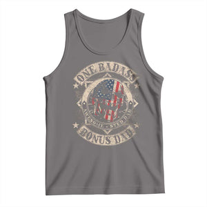 Funny One Badass Bonus Dad Tank Top Awesome Step Dad Fathers Day American Flag Skull TS11 Deep Heather Print Your Wear