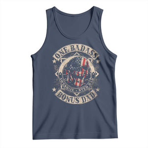 Funny One Badass Bonus Dad Tank Top Awesome Step Dad Fathers Day American Flag Skull TS11 Navy Print Your Wear