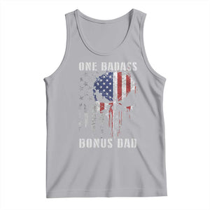 Funny One Badass Bonus Dad Tank Top Step Dad Fathers Day 4th Of July American Flag Skull TS11 Athletic Heather Print Your Wear