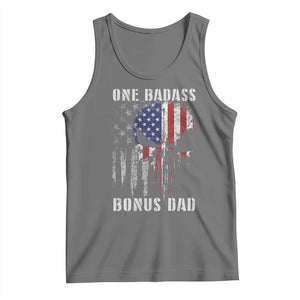 Funny One Badass Bonus Dad Tank Top Step Dad Fathers Day 4th Of July American Flag Skull TS11 Black Heather Print Your Wear