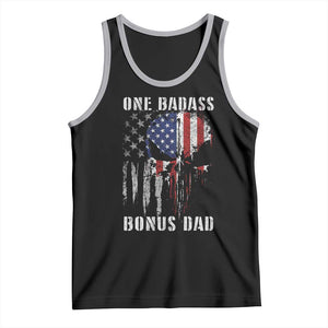 Funny One Badass Bonus Dad Tank Top Step Dad Fathers Day 4th Of July American Flag Skull TS11 Black Athletic Heather Print Your Wear