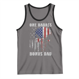 Funny One Badass Bonus Dad Tank Top Step Dad Fathers Day 4th Of July American Flag Skull TS11 Deep Heather Black Print Your Wear