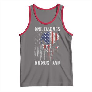 Funny One Badass Bonus Dad Tank Top Step Dad Fathers Day 4th Of July American Flag Skull TS11 Deep Heather Red Print Your Wear